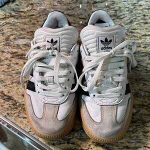 Adidas Kids White and Black Sneakers with Beige Accents